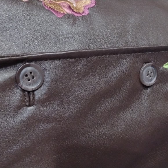 NWOT Pamela McCoy embroidered brown leather blazer - Picture 3 of 12